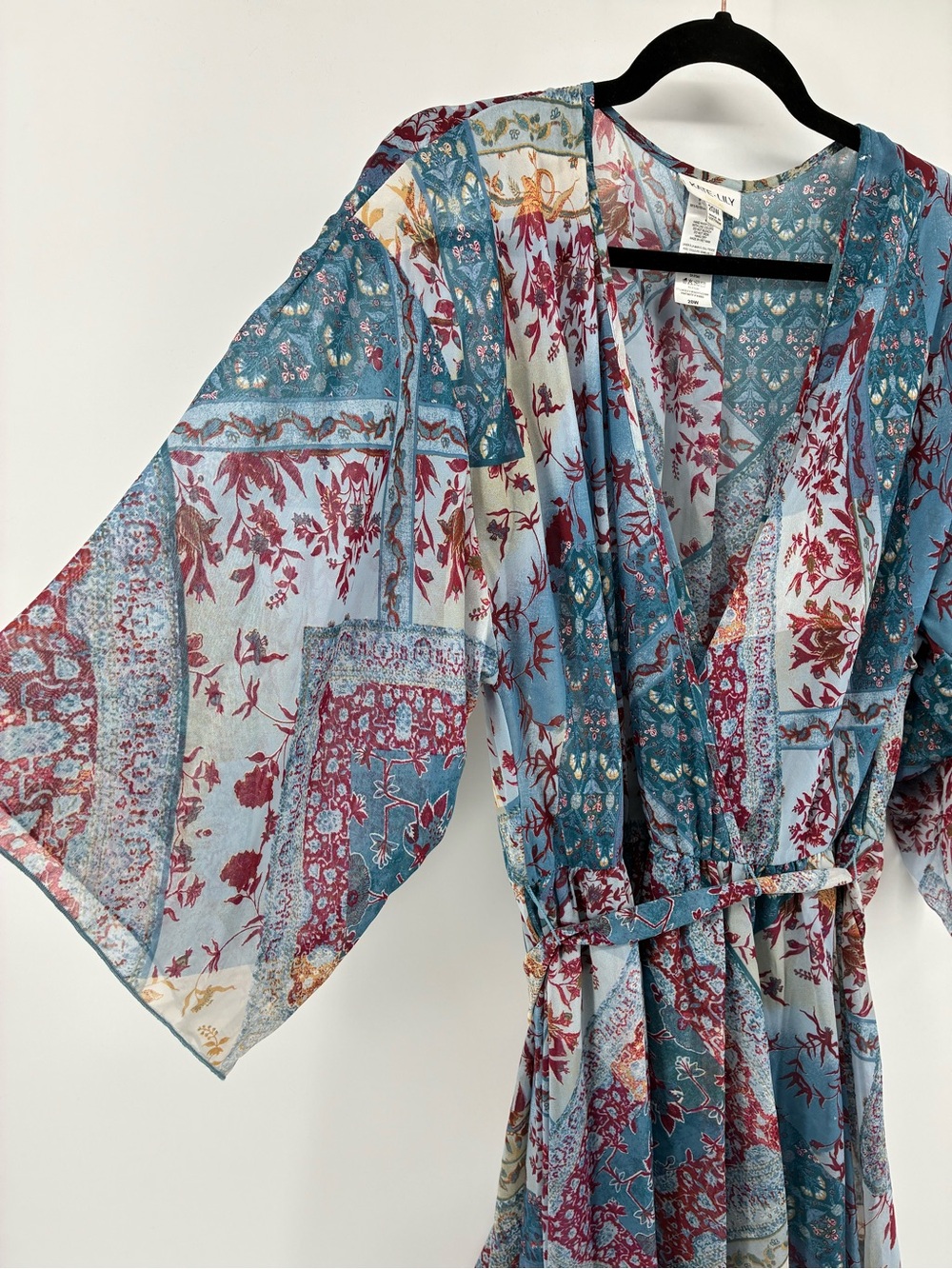 Boho Blue Floral Patchwork Maxi Dress with Tie Waist - Picture 7 of 13